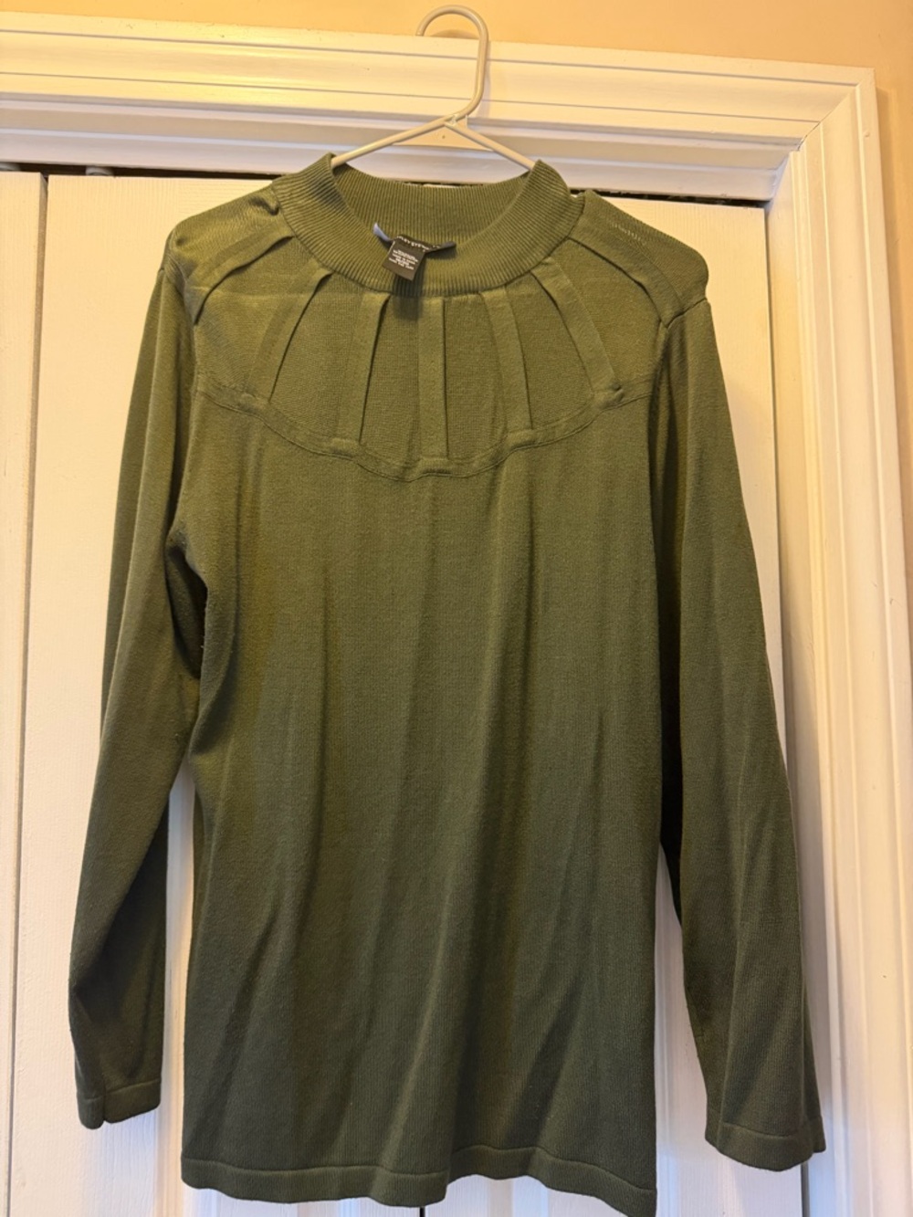 Ashley Stewart Olive Pleated Yoke Knit Top